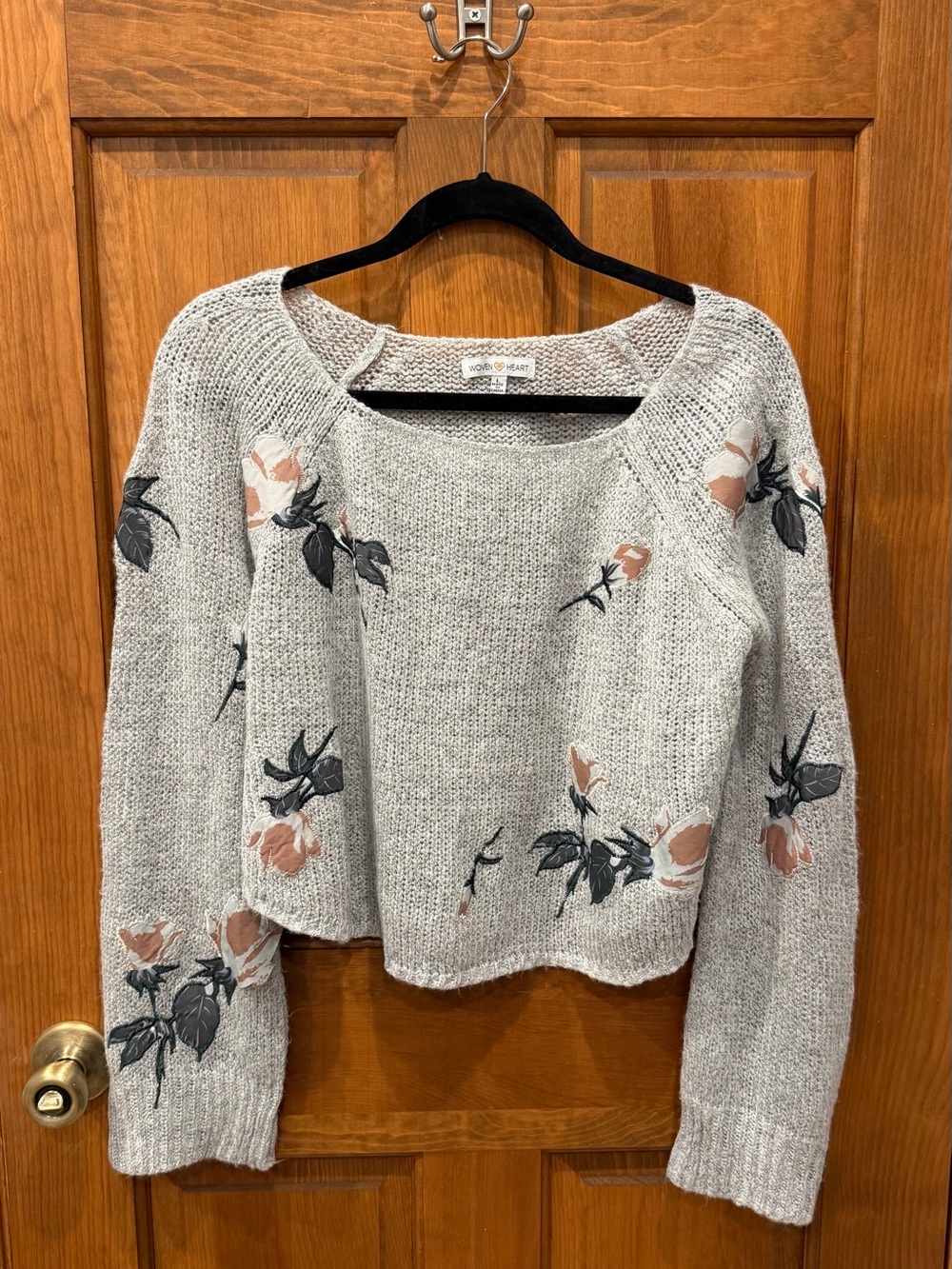 Woven Heart/Forever21 Crewneck Knit Sweater - Light Gray with Blush Floral